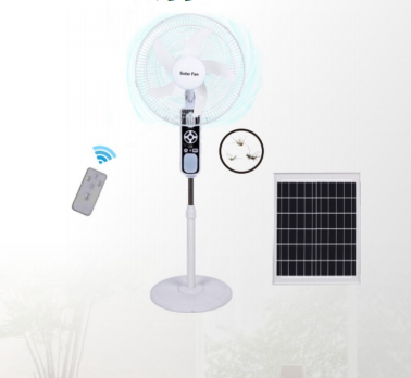 FS-568 16-Inch Solar Rechargeable Stand Fan with Night Light & USB Charging