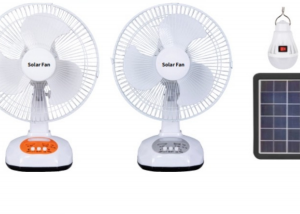 FS-628 12-Inch Solar Rechargeable Table Fan with Night Light & USB Charging