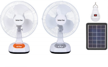 FS-628 12-Inch Solar Rechargeable Table Fan with Night Light & USB Charging