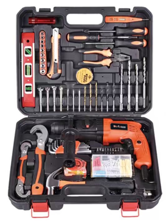 220V Lithium Electric Drill with Percussion Function – Rechargeable Drill Toolbox Set