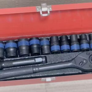 12-Piece CRV 1/2" Drive Ratcheting Socket Wrench Set – Black Oxide Finish in Iron Toolbox