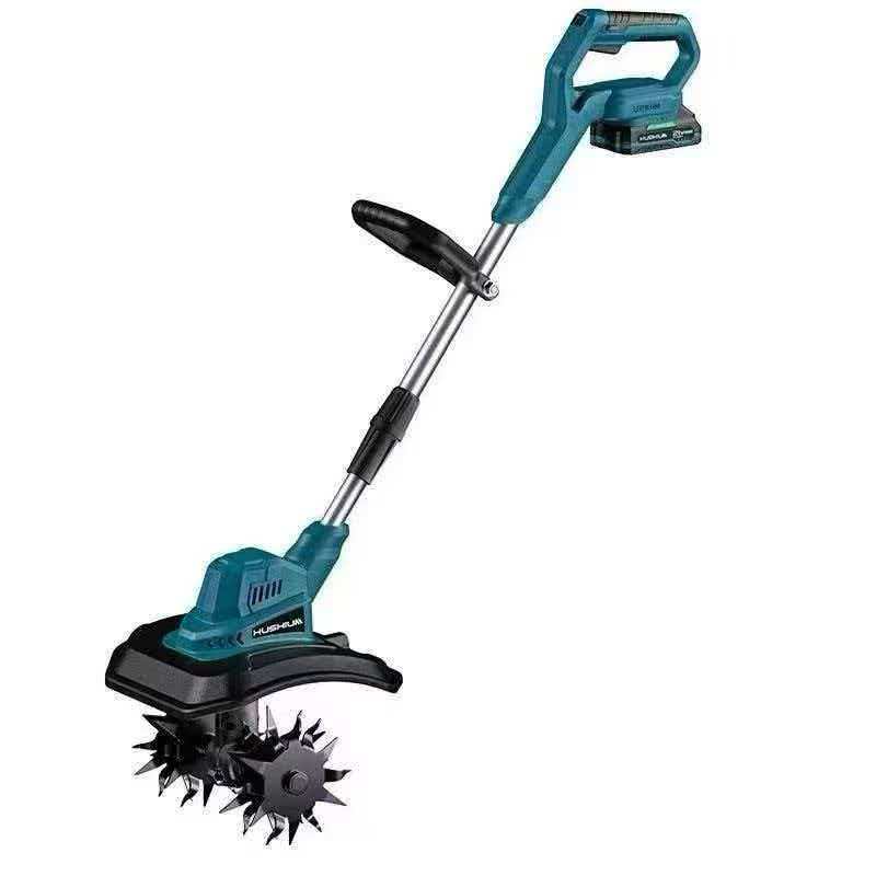 21V Cordless Electric Garden Tiller & Cultivator with 4 Steel Tines (Teal/Blue)