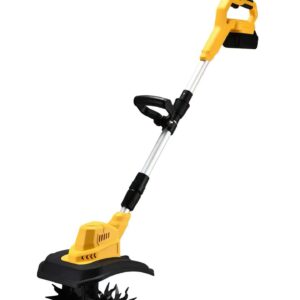 21V Cordless Electric Garden Tiller & Cultivator with 4 Steel Tines (Yellow)