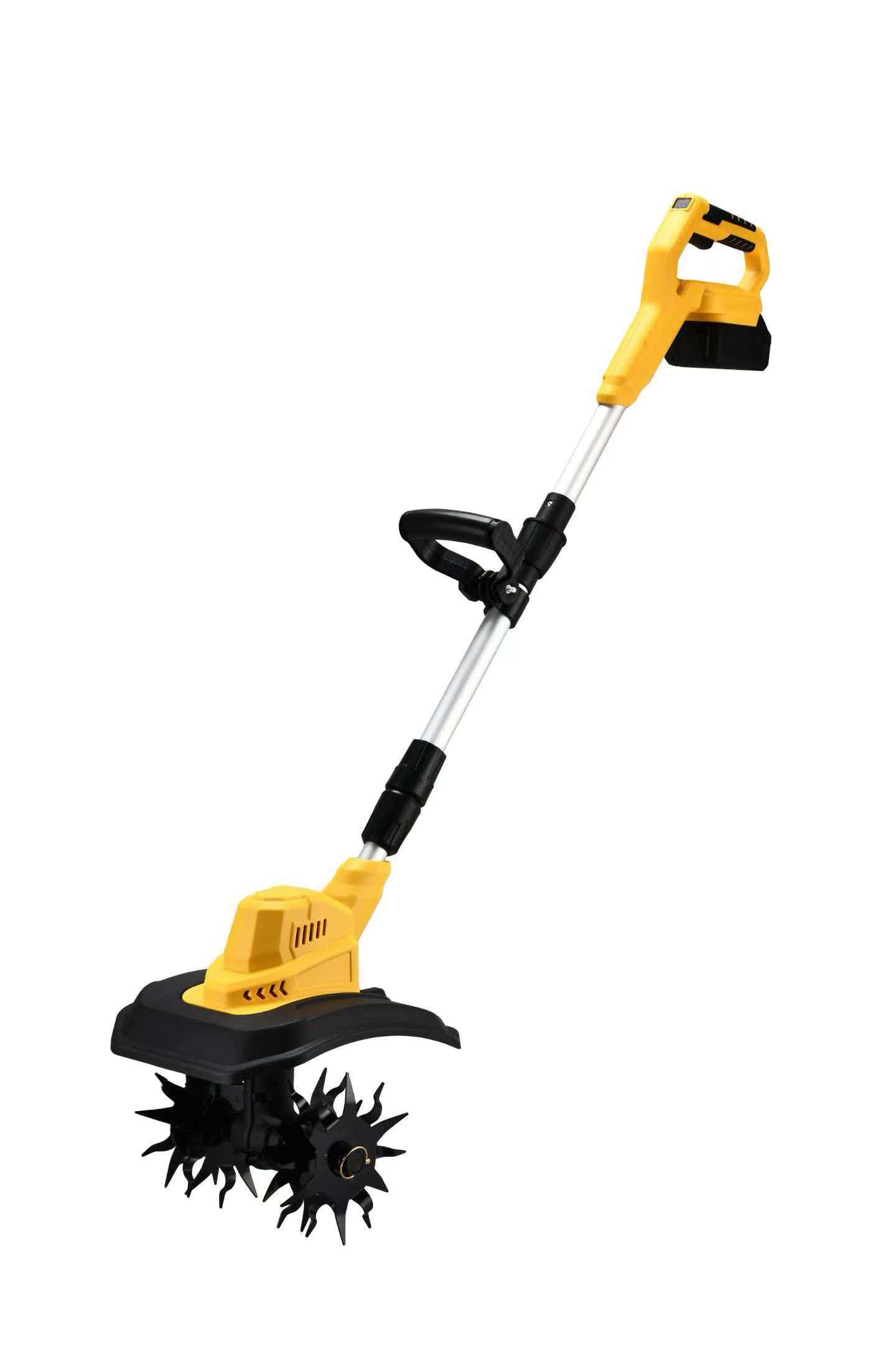 21V Cordless Electric Garden Tiller & Cultivator with 4 Steel Tines (Yellow)