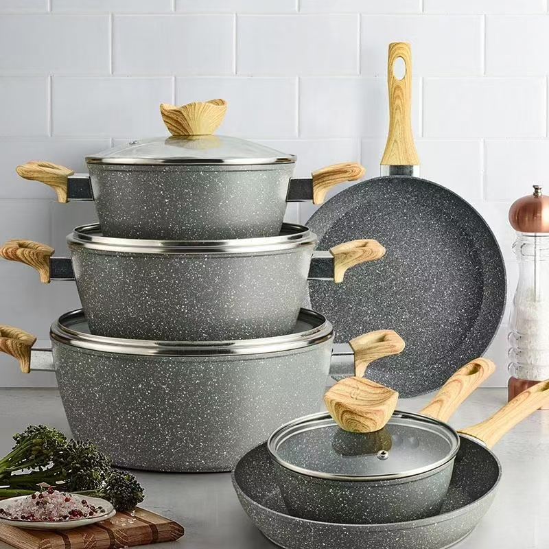 Granite Non-Stick Cookware Set with Wooden Handles