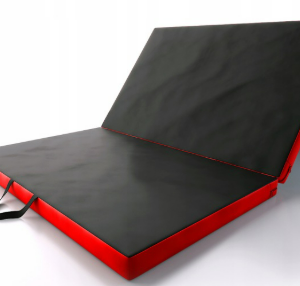 3-Fold Thick Exercise & Gymnastics Mat with Carrying Handles (Black/Red)