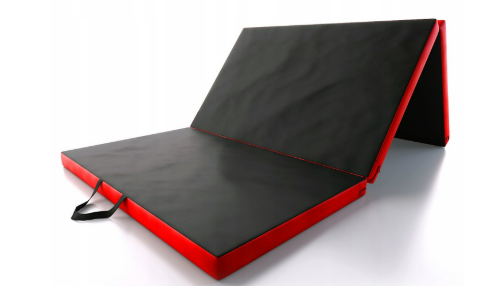 3-Fold Thick Exercise & Gymnastics Mat with Carrying Handles (Black/Red)