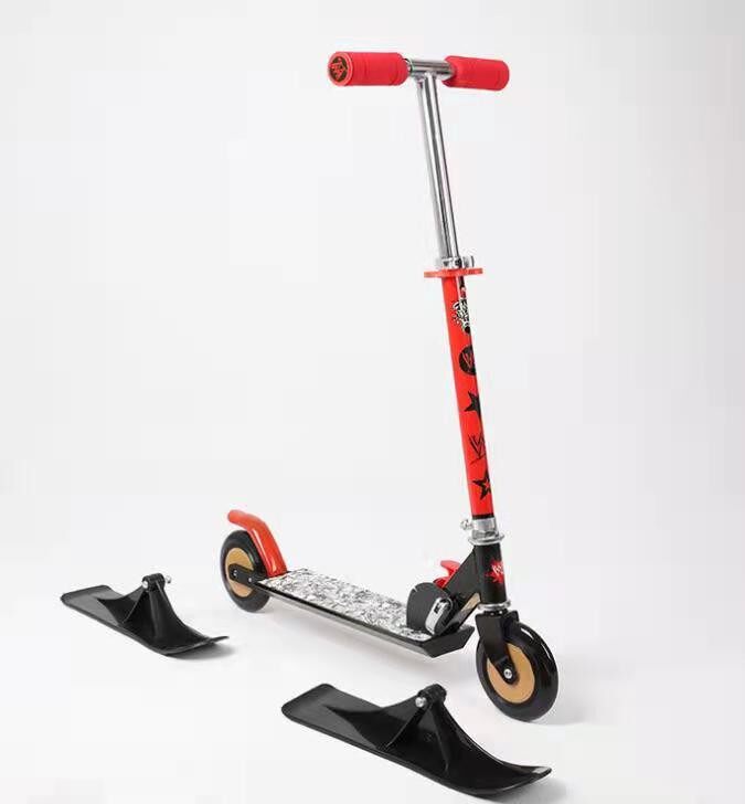 Kids 2-in-1 Convertible Snow Ski Scooter with Detachable Ski Blades