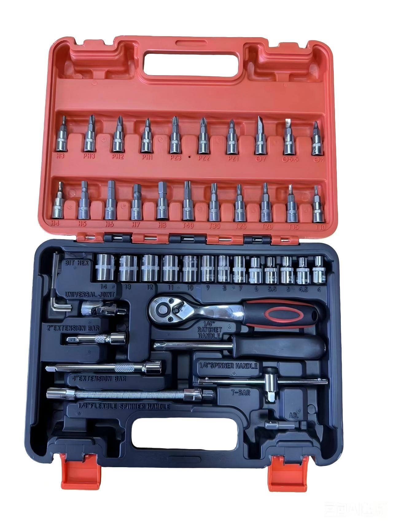 46-Piece 1/4-Inch Socket Set – Ratchet Wrench Combo Tool Kit for Auto Repair & Maintenance