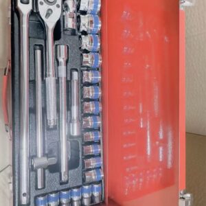 24-Piece Socket Wrench & Ratchet Tool Set – Sliding Rod Combination in Iron Box