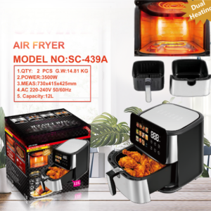 SC-439A 12L Dual Heating Digital Air Fryer with Dual Basket