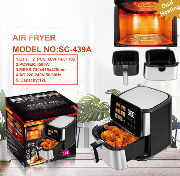 SC-439A 12L Dual Heating Digital Air Fryer with Dual Basket