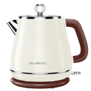 Vintage Electric Kettle with Crystal Knob Lid & Chrome Accents – Cream