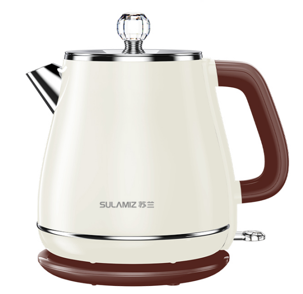 Vintage Electric Kettle with Crystal Knob Lid & Chrome Accents – Cream