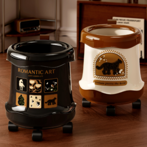 Decorative Rolling Trash Bin with Lid – Artistic Print (2 Colors)