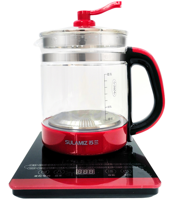 Multi-Function Glass Electric Kettle with Red Base & Lift-Off Lid – 1.8L