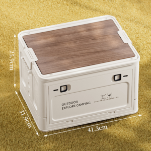 Outdoor Camping Storage Box with Wooden Lid – 50L