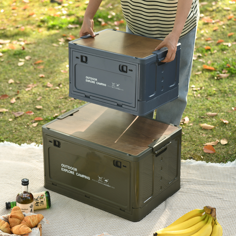 Outdoor Camping Storage Box with Wooden Lid – 2 Colors