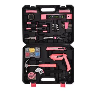 149-Piece Pink & Black Household Tool Kit with Cordless Screwdriver